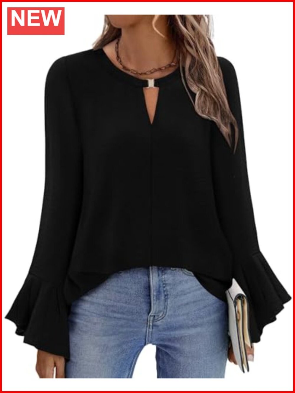 Women's Long Sleeve Tunic Blouse 100% Polyester Crew Neck Loose Fit Pullover